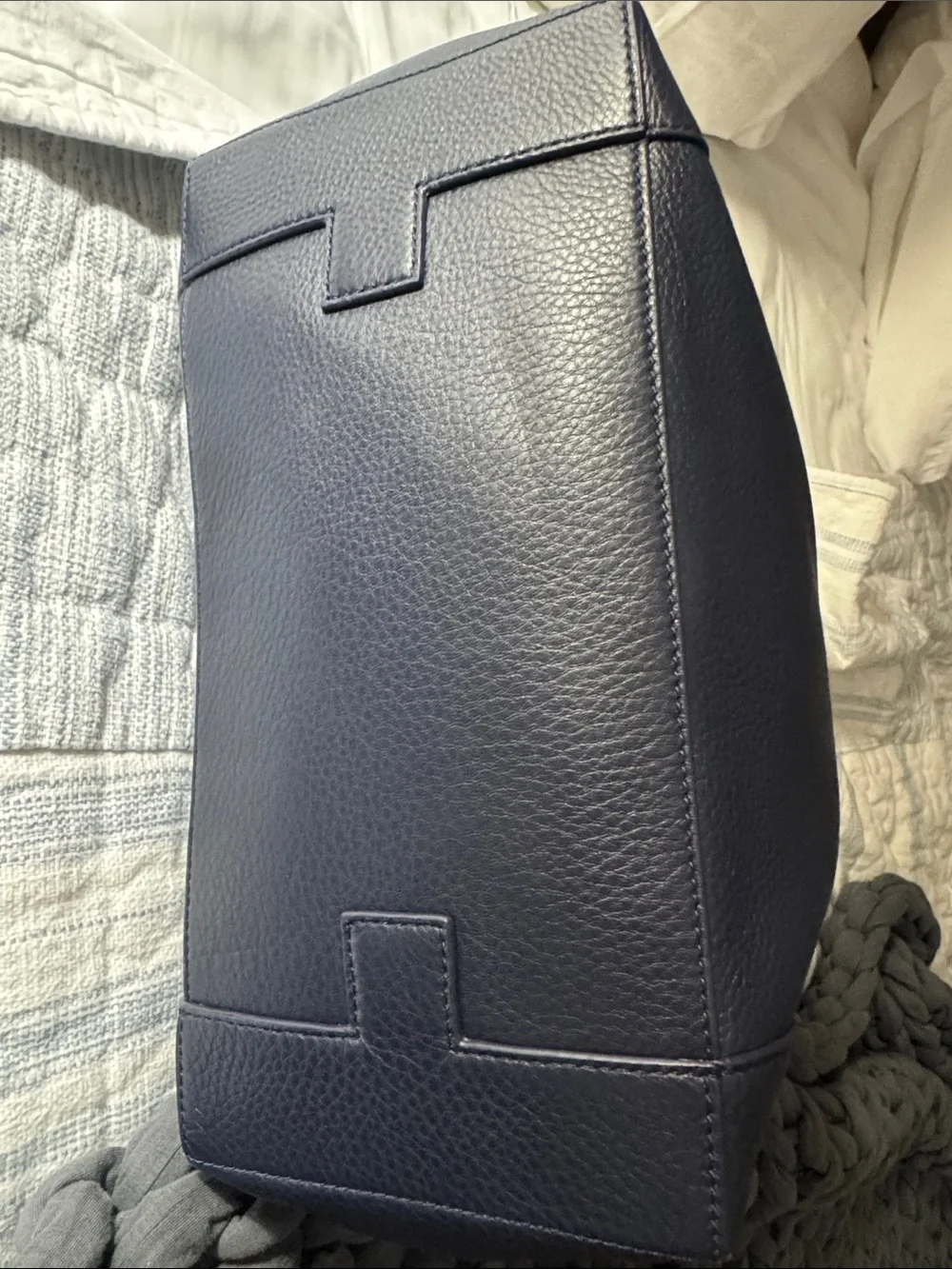 Tory Burch Navy Leather Satchel with Gold Tassel Charm